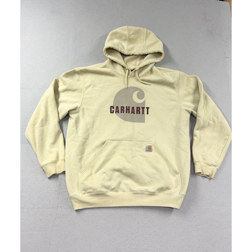 Carhartt Mens Beige Logo Hoodie Sweatshirt Pullover Large